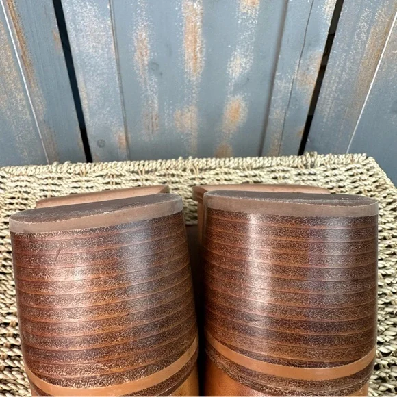 J. Crew Knee High Stacked-Heel Leather Boots Burnished Sand Sz 10.5 - Picture 13 of 16